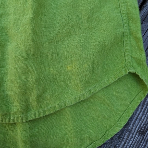 Vintage 90's Linen Bright Green Button-Down Shirt - Picture 2 of 5